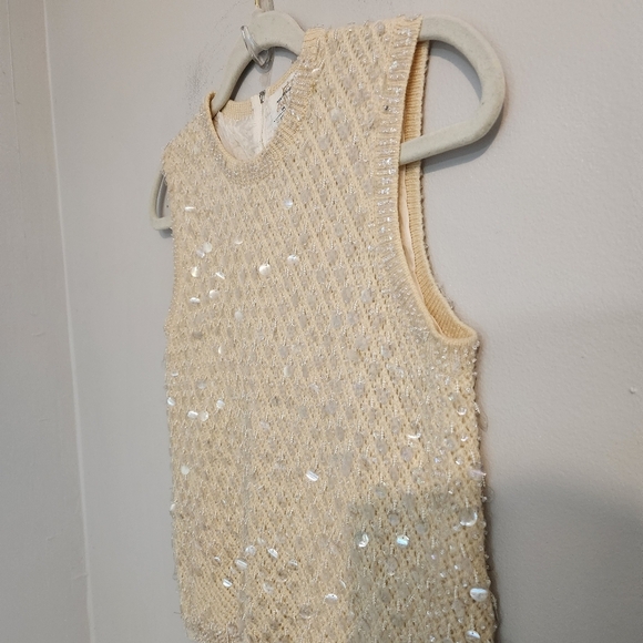 Vintage 60s CYN LES Hand Beaded Cream Wool Sequin Paillette Sweater Vest‎ Small - Picture 7 of 10